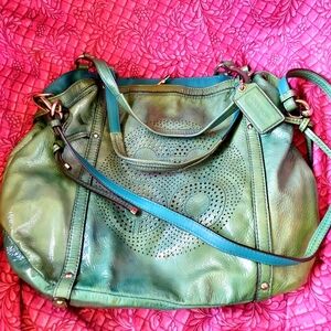 Coach Teal Patent Leather Shoulder Bag